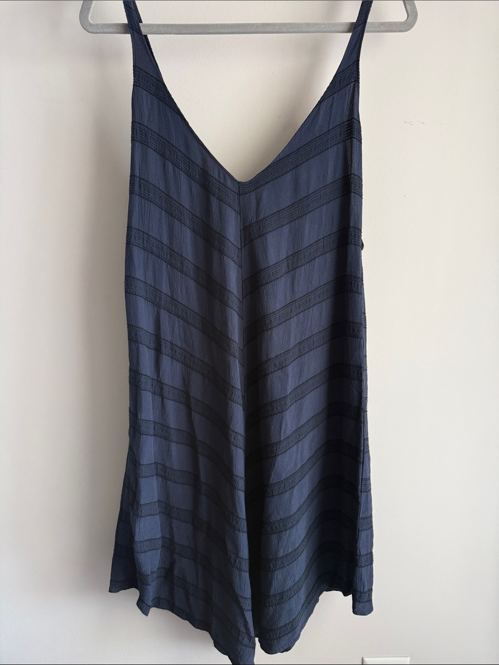 Reformation Navy V-Neck Textured Slip Dress